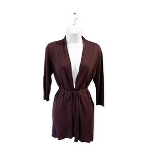 Eileen Fisher Cardigan Silk Blend Knit Tie Waist Sweater Brown Size Petite Small